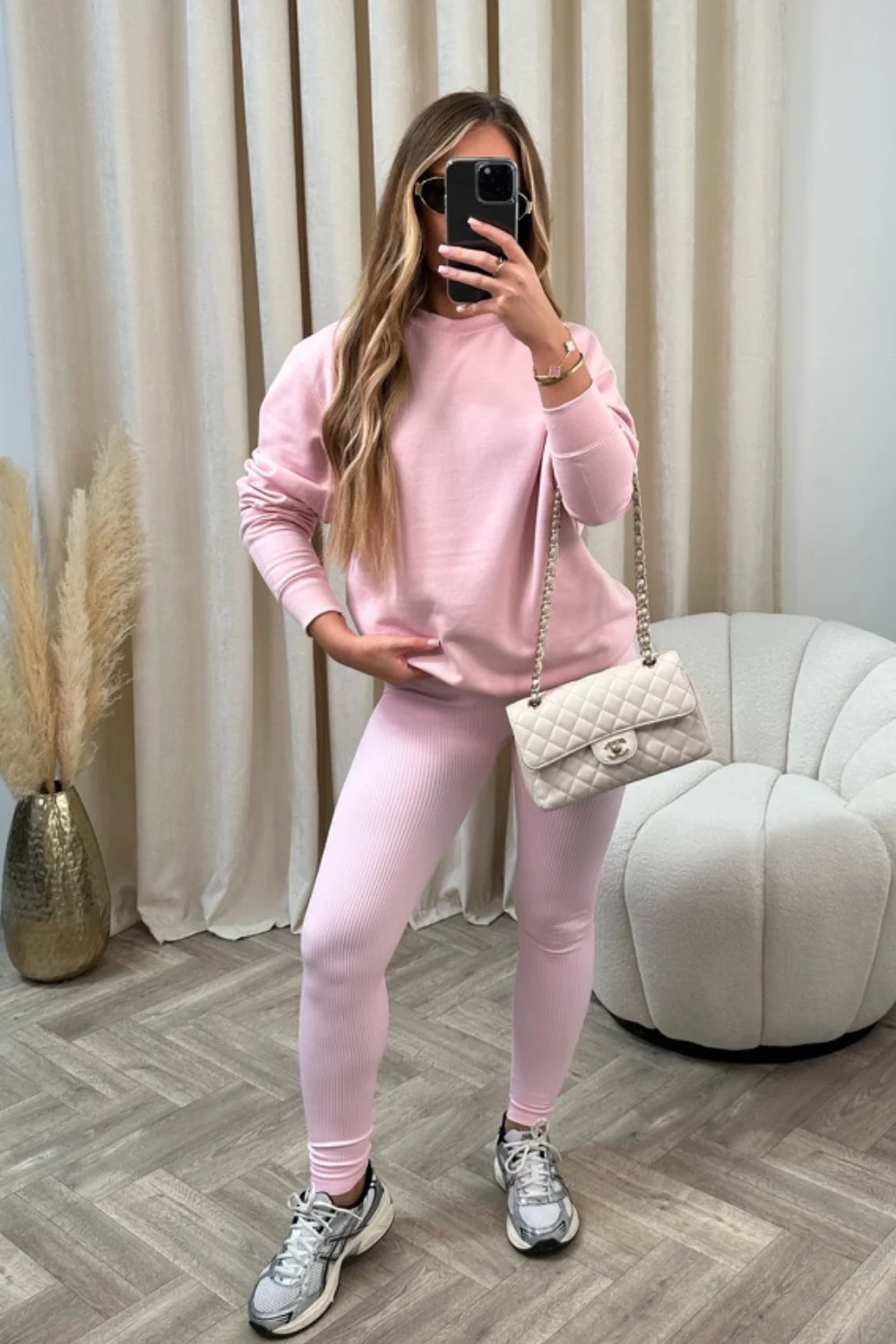 Katy light pink ribbed leggings - Image 2