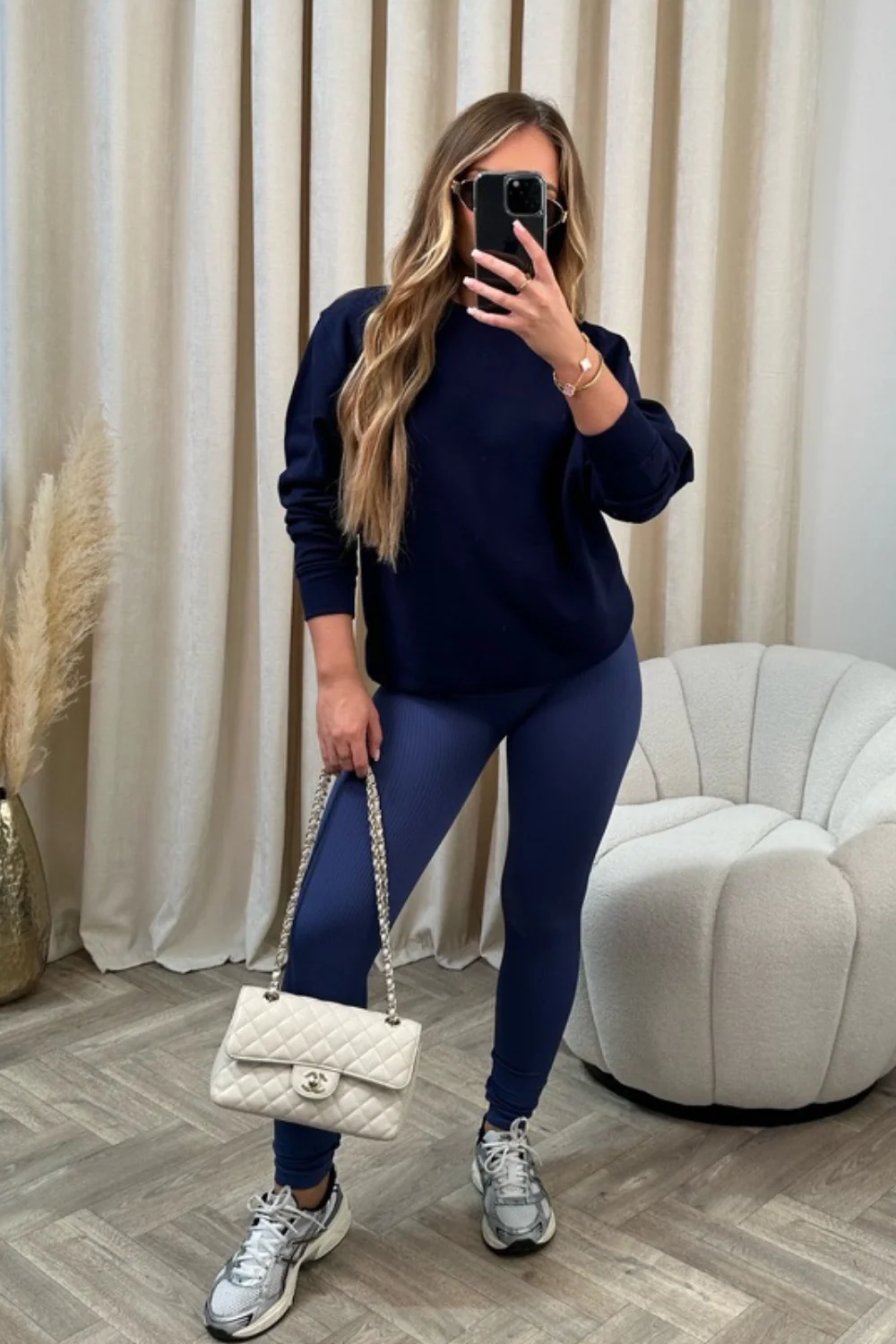 Katy navy ribbed leggings - Image 2