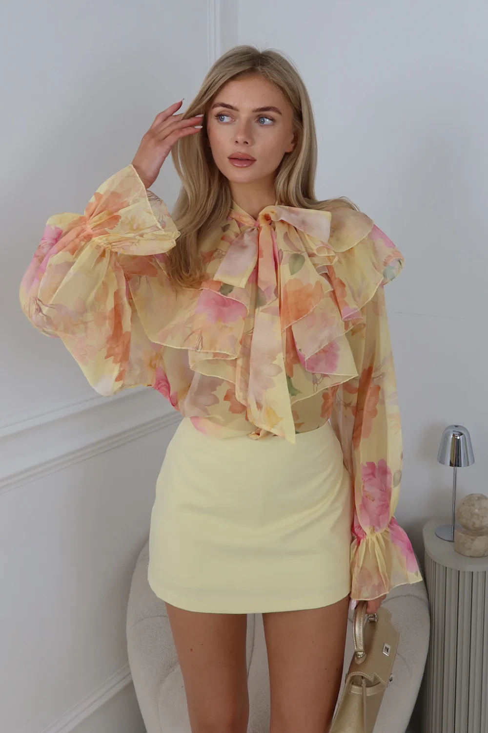 KAYLA ORANGE  RUFFLE TRIM SHEER BLOUSE - Image 3