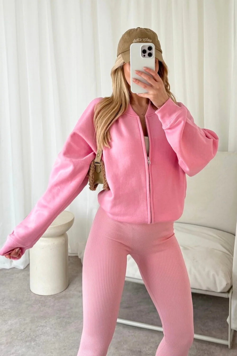 Kayla pink bomber jacket and legging set - Image 2