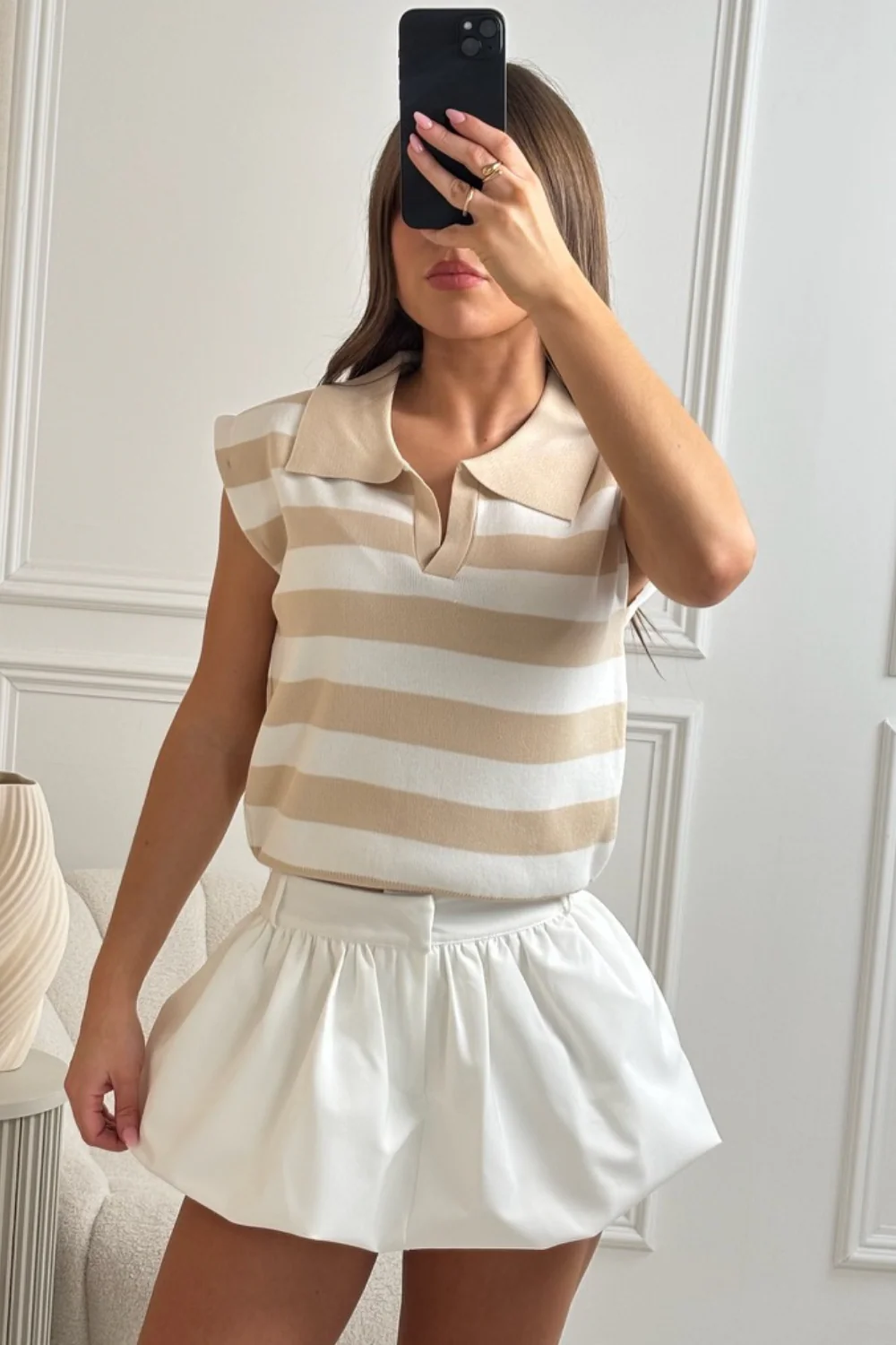Kelly beige stripe sleeveless knit sweater - Image 2
