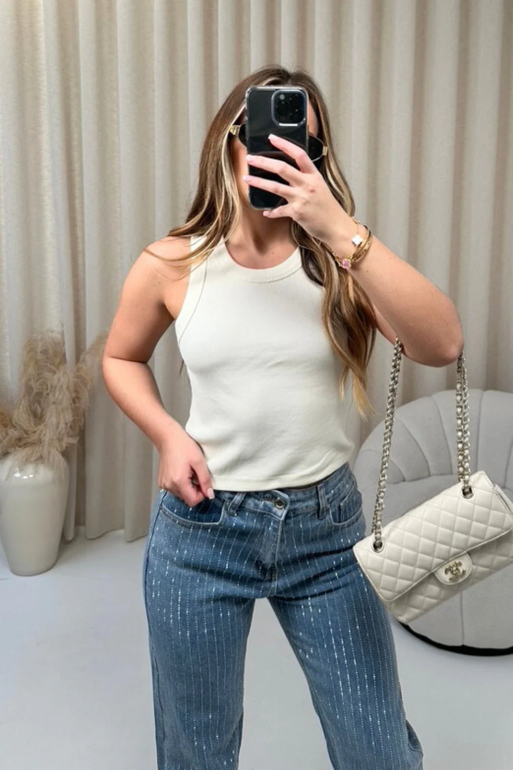 Kelsey cream heavyweight ribbed racer back vest top - Image 2