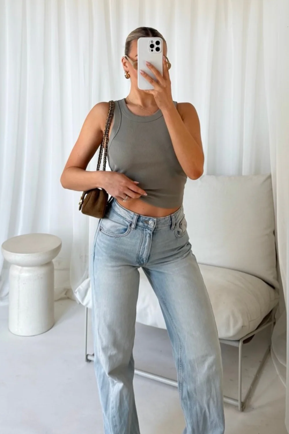 Kelsey khaki heavyweight ribbed racer back vest top - Image 3