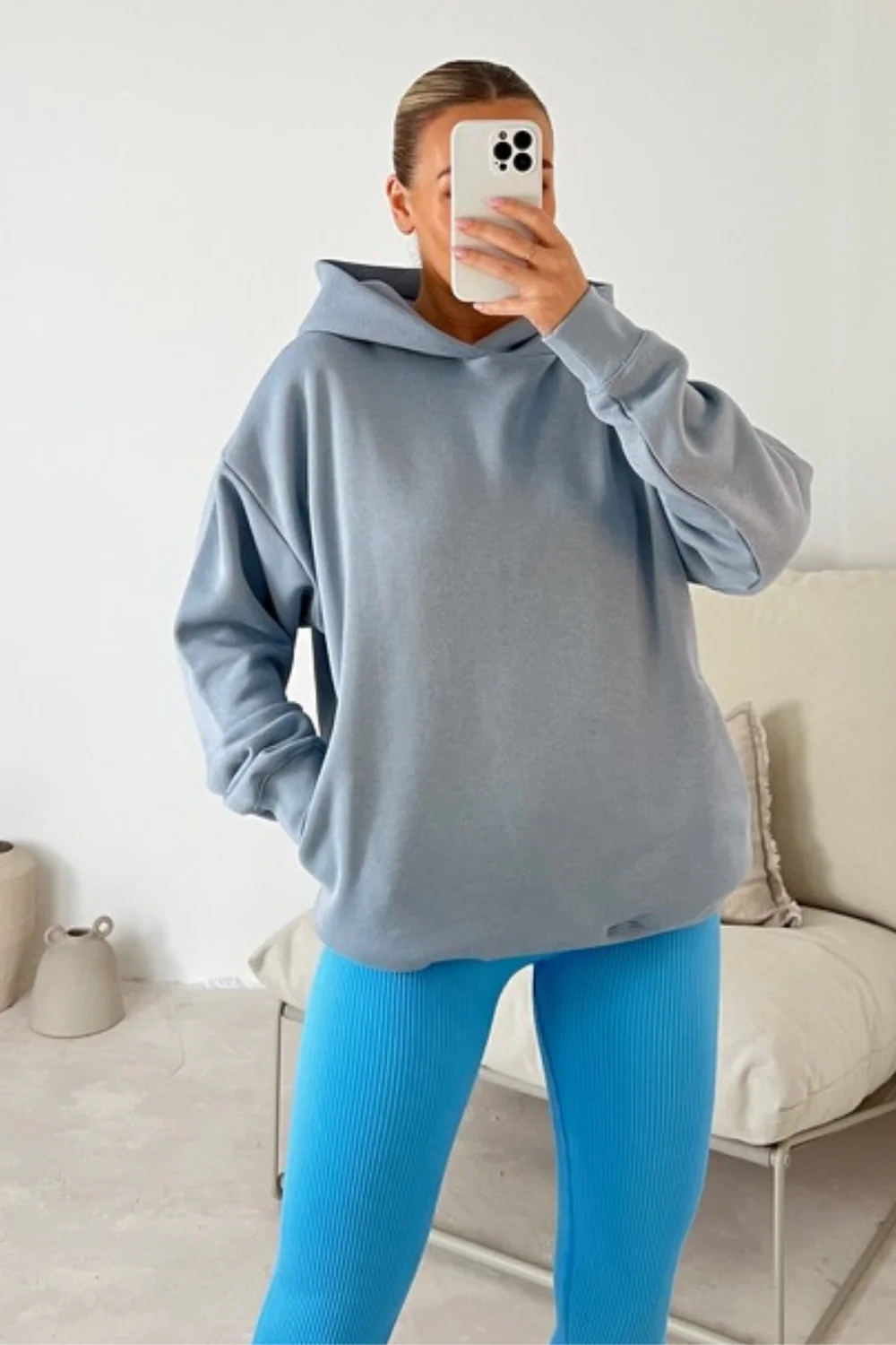 Kendall baby blue hoodie and ribbed legging set - Image 2