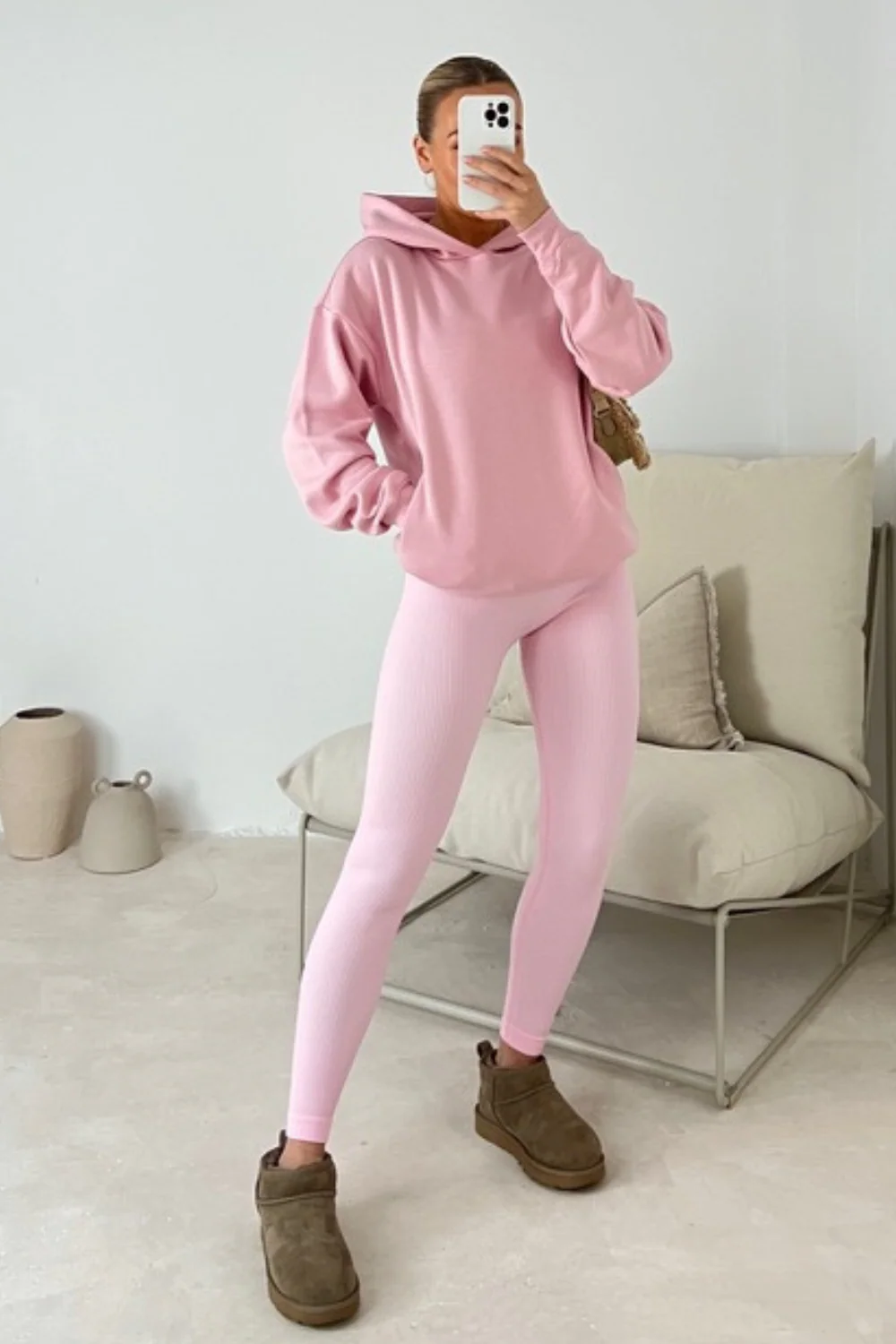 Kendall baby pink hoodie and ribbed legging set - Image 3