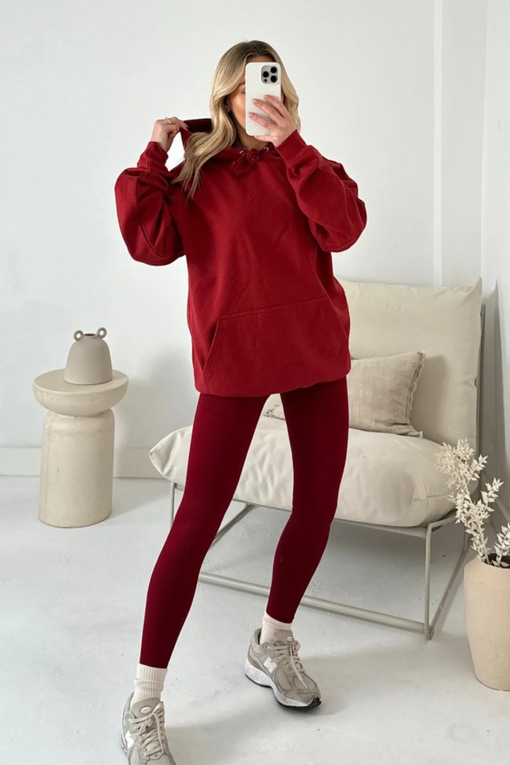 Kendall burgundy hoodie and ribbed legging set - Image 3