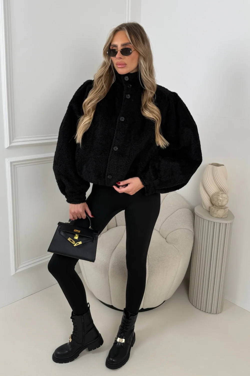 KENNEDY BLACK PUFF SLEEVE CROPPED JACKET - Image 2