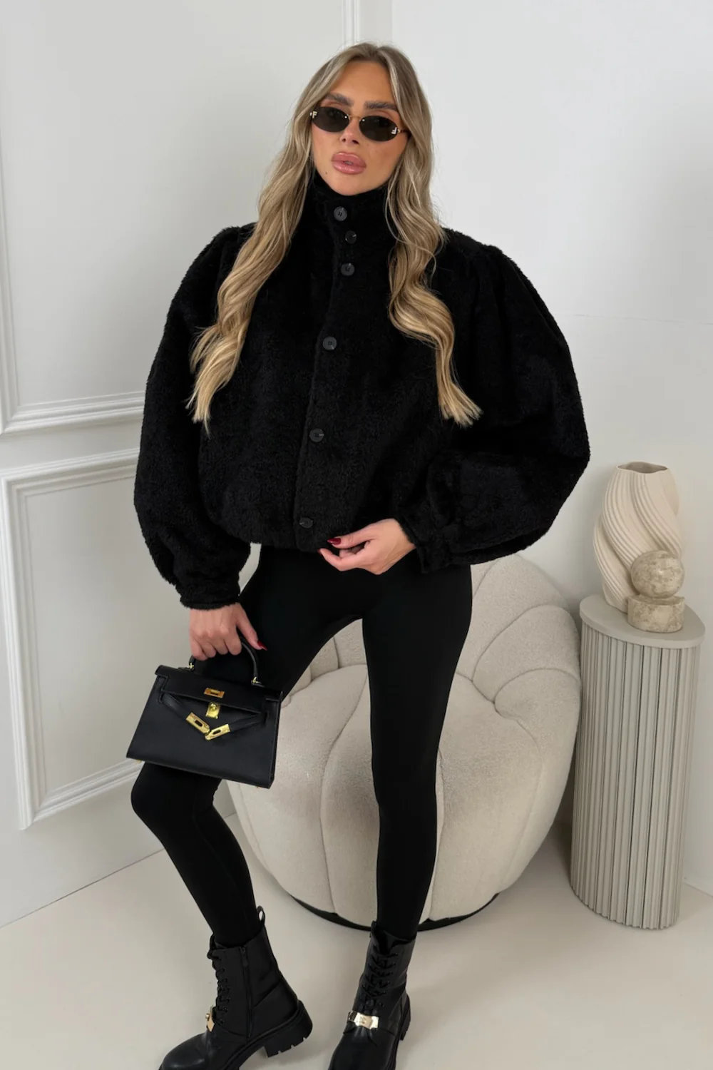 KENNEDY BLACK PUFF SLEEVE CROPPED JACKET - Image 3