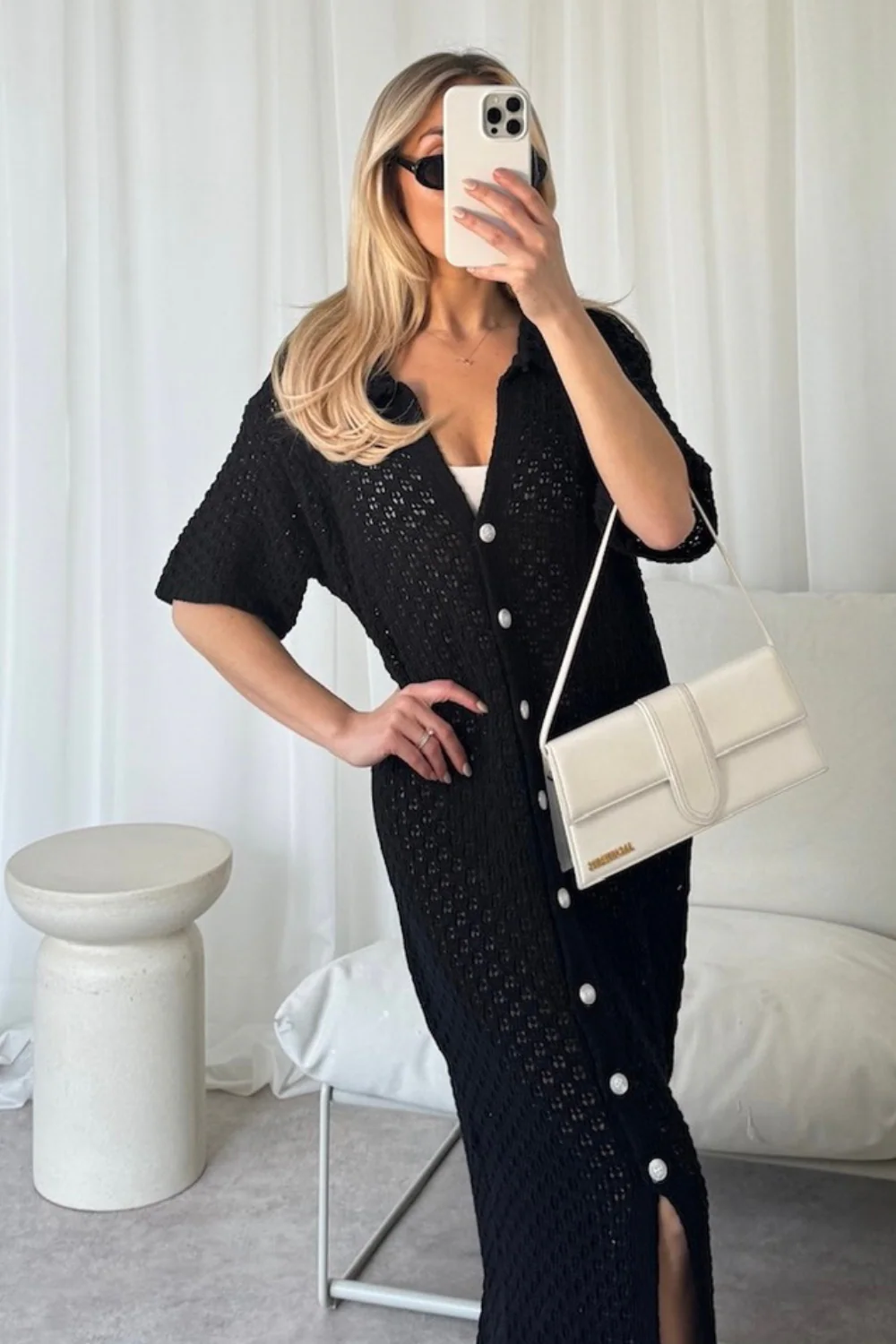 Kerris black Long Crochet Cardigan - Image 3