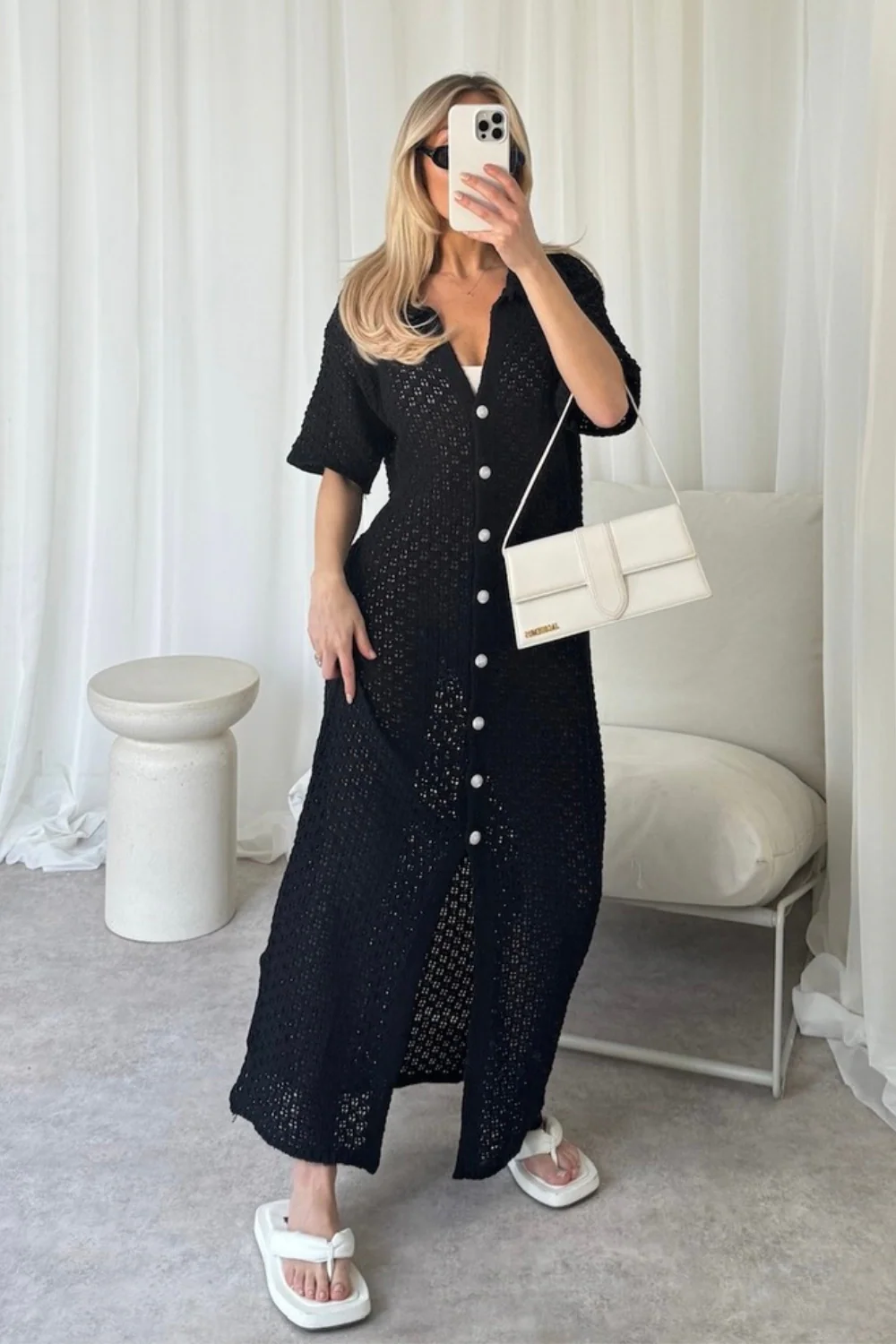Kerris black Long Crochet Cardigan - Image 4