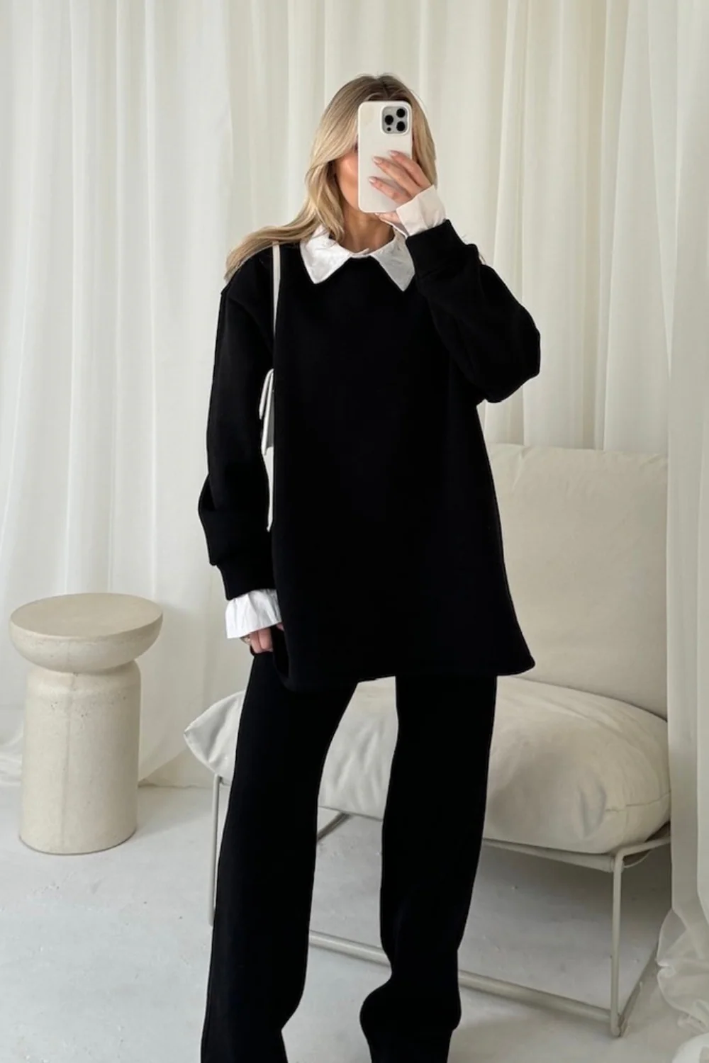 Kerris black shirt collar sweater jogger loungewear - Image 2