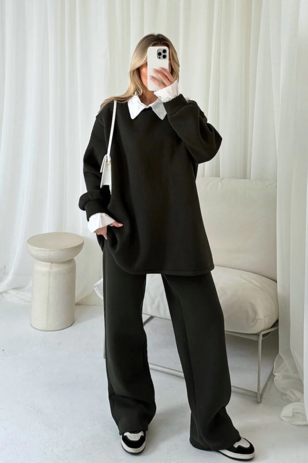 Kerris khaki shirt collar sweater jogger loungewear - Image 2