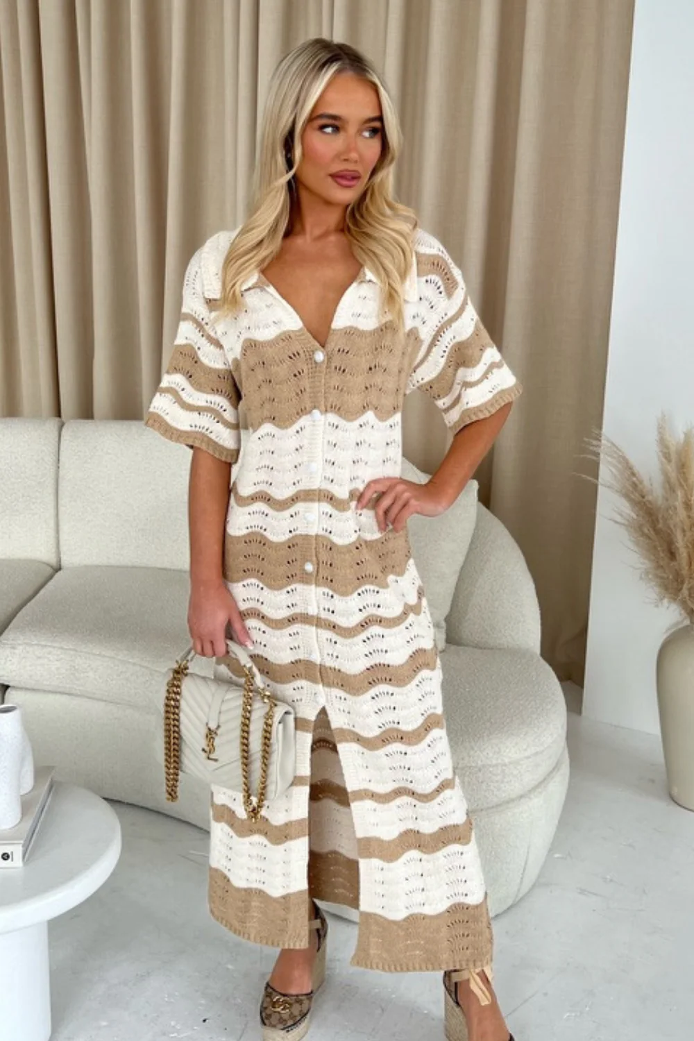 Kerris stone and white wave long crochet cardigan - Image 4