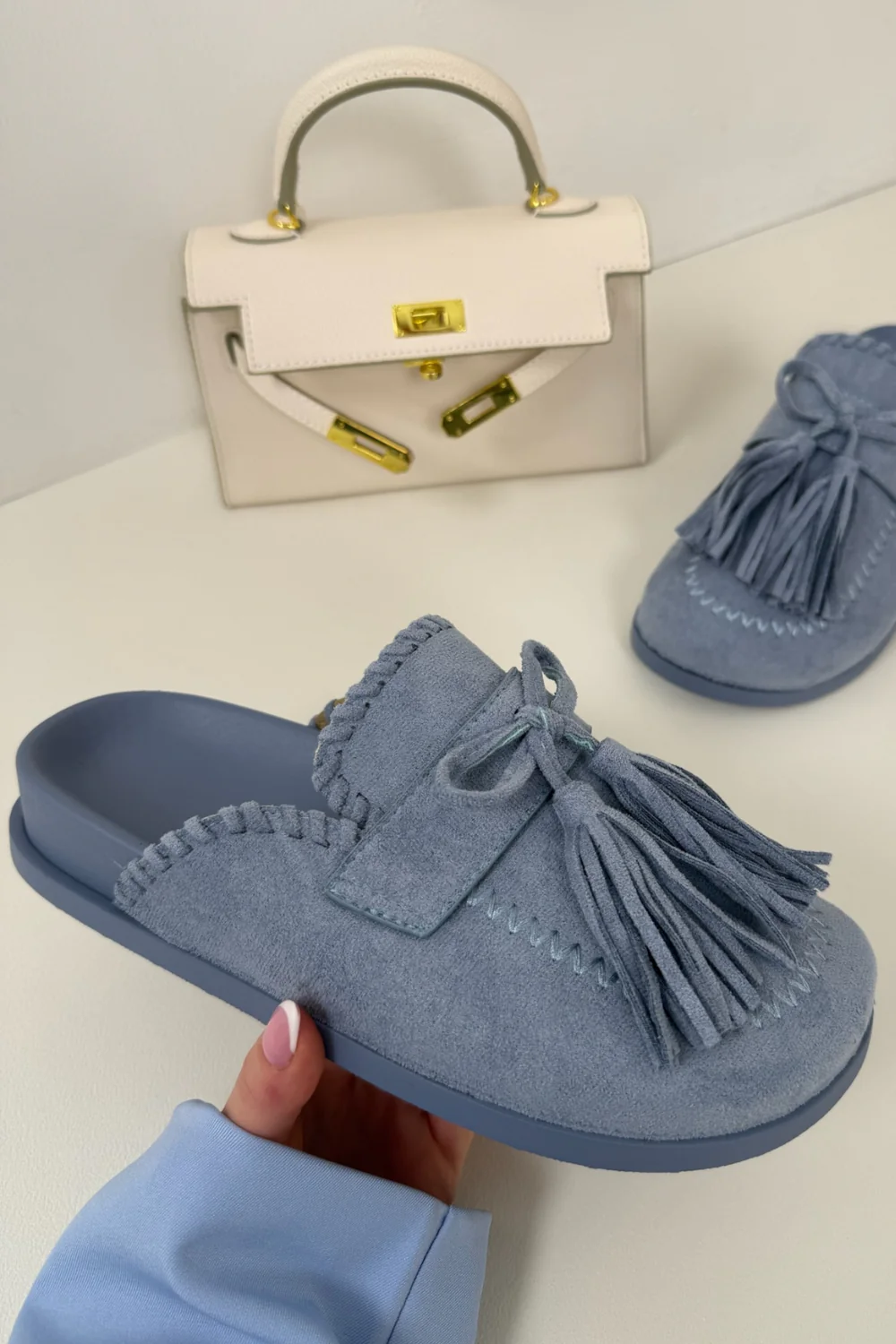 KIKI BLUE TASSLED MULES - Image 2
