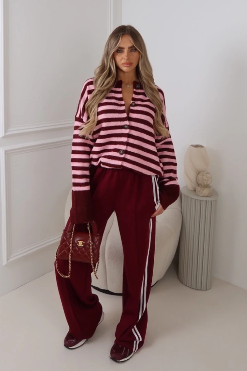 KRISSY BURGUNDY STRIPED CARDIGAN - Image 2
