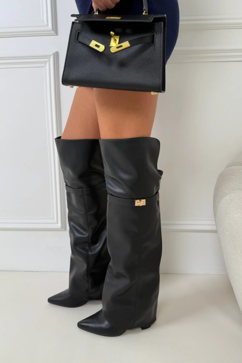 KRISTIE BLACK FAUX LEATHER BOOTS - Image 2