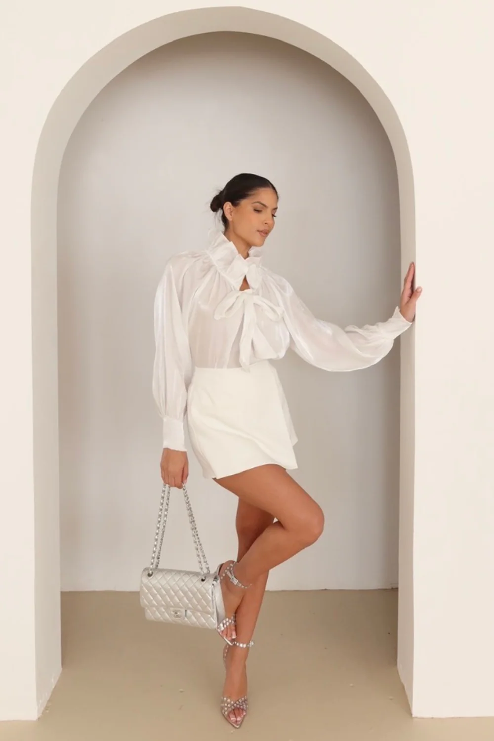 Kylie white tie neck chiffon blouse - Image 2
