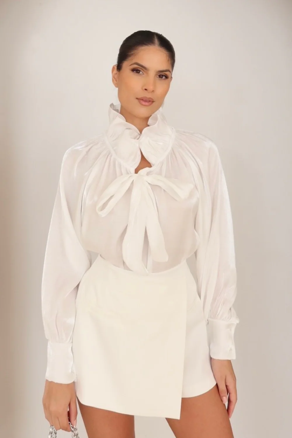 Kylie white tie neck chiffon blouse - Image 3