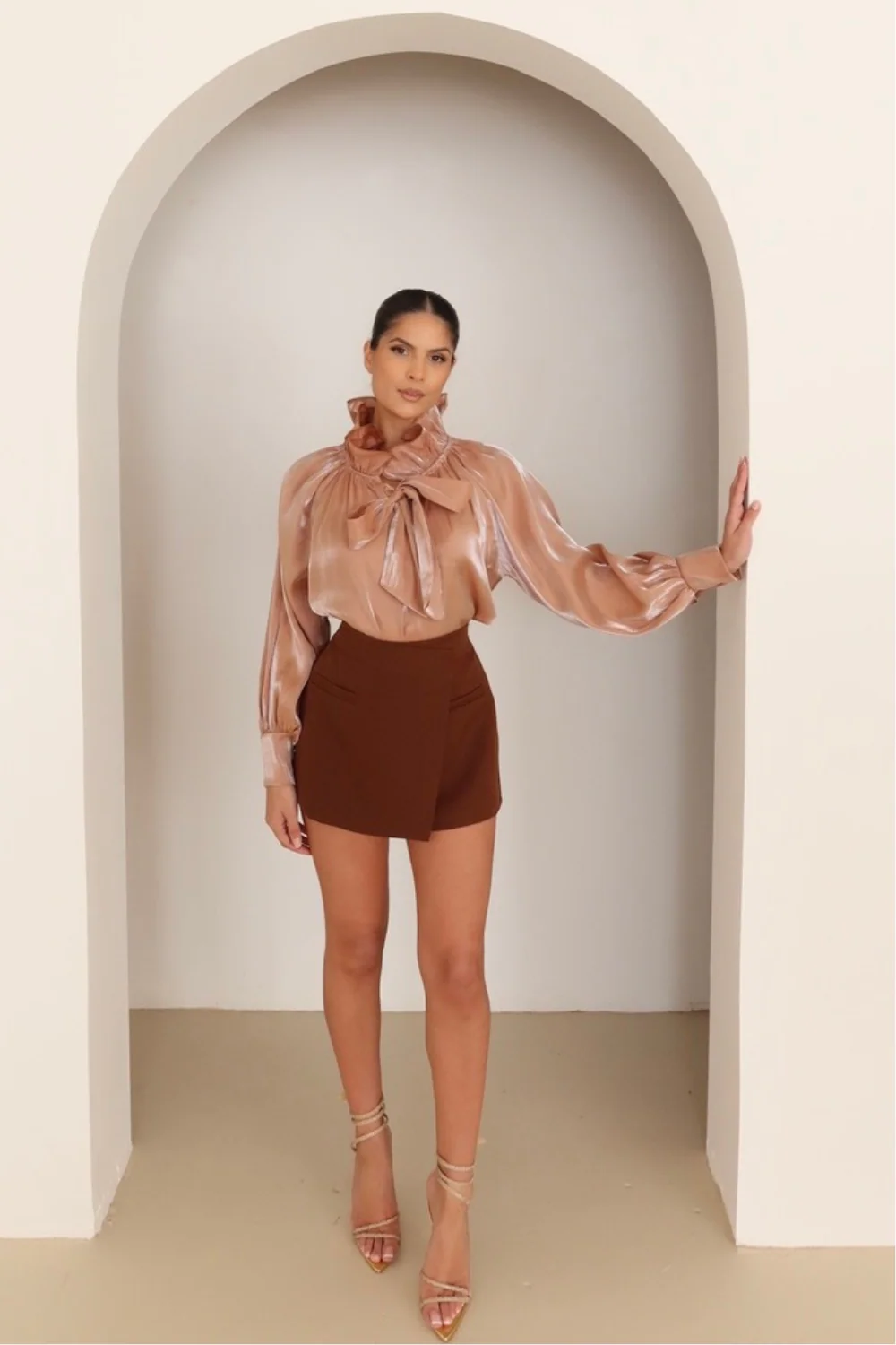 Kylie bronze tie neck chiffon blouse - Image 2