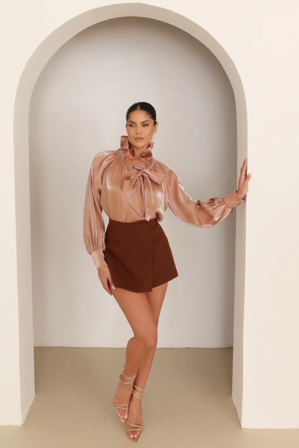 Kylie bronze tie neck chiffon blouse - Image 3