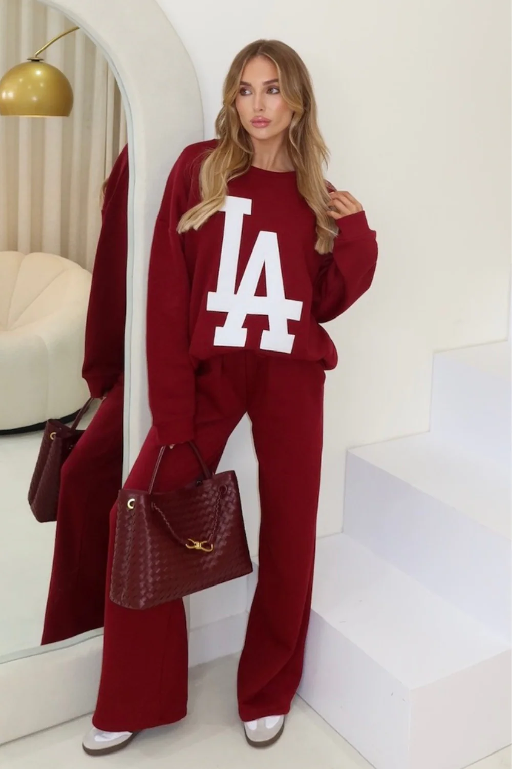 LA burgundy sweater and straight leg jogger loungewear - Image 2