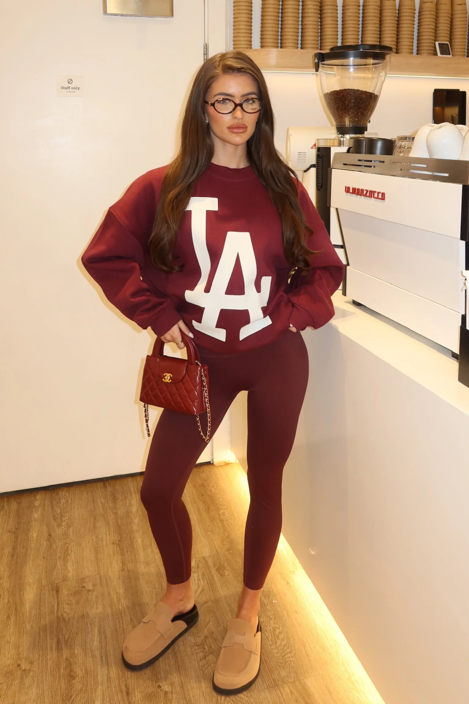 LA ESSENTIAL BURGUNDY PRINTED SWEATER