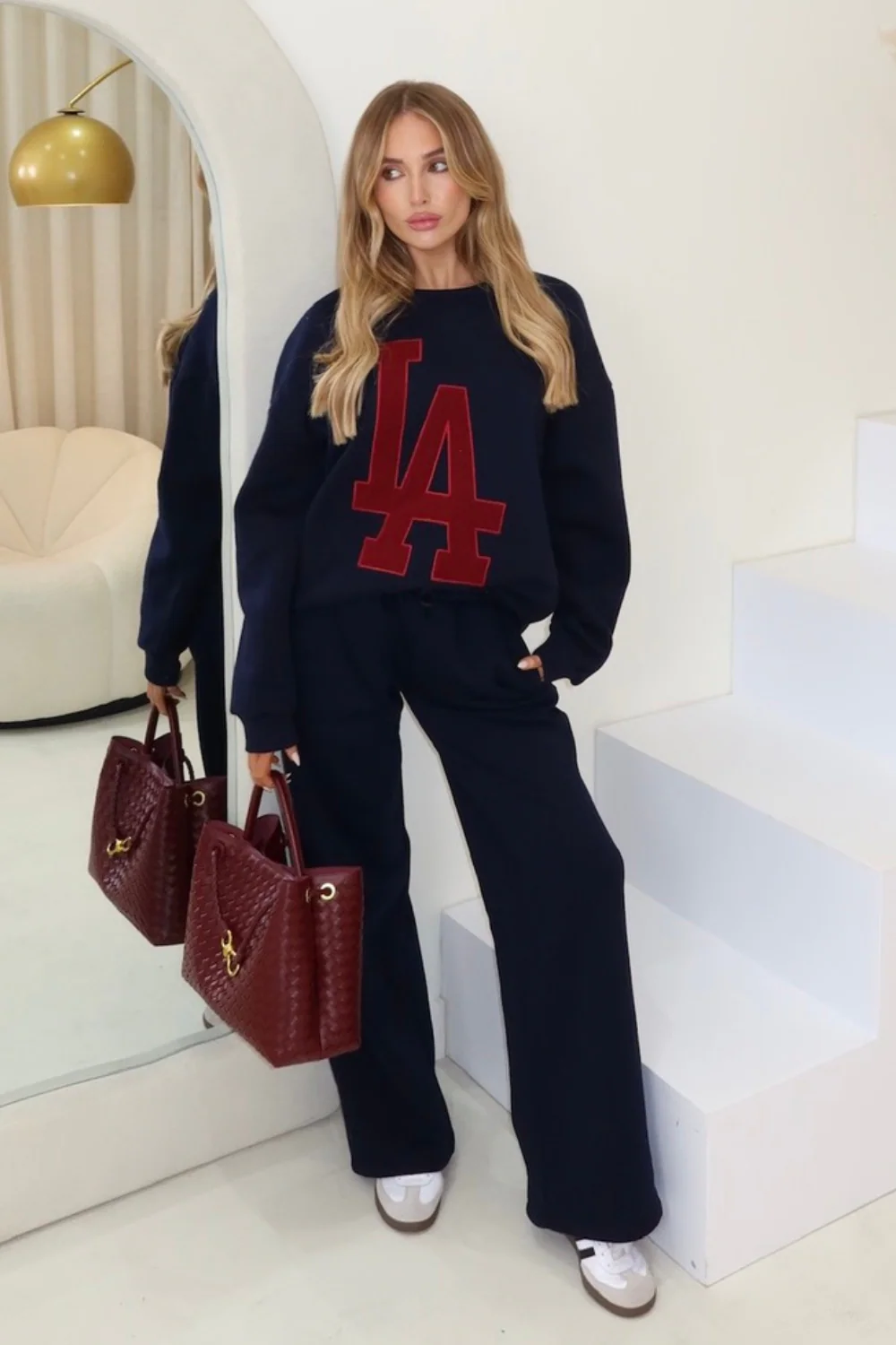 LA navy sweater and straight leg jogger loungewear - Image 2
