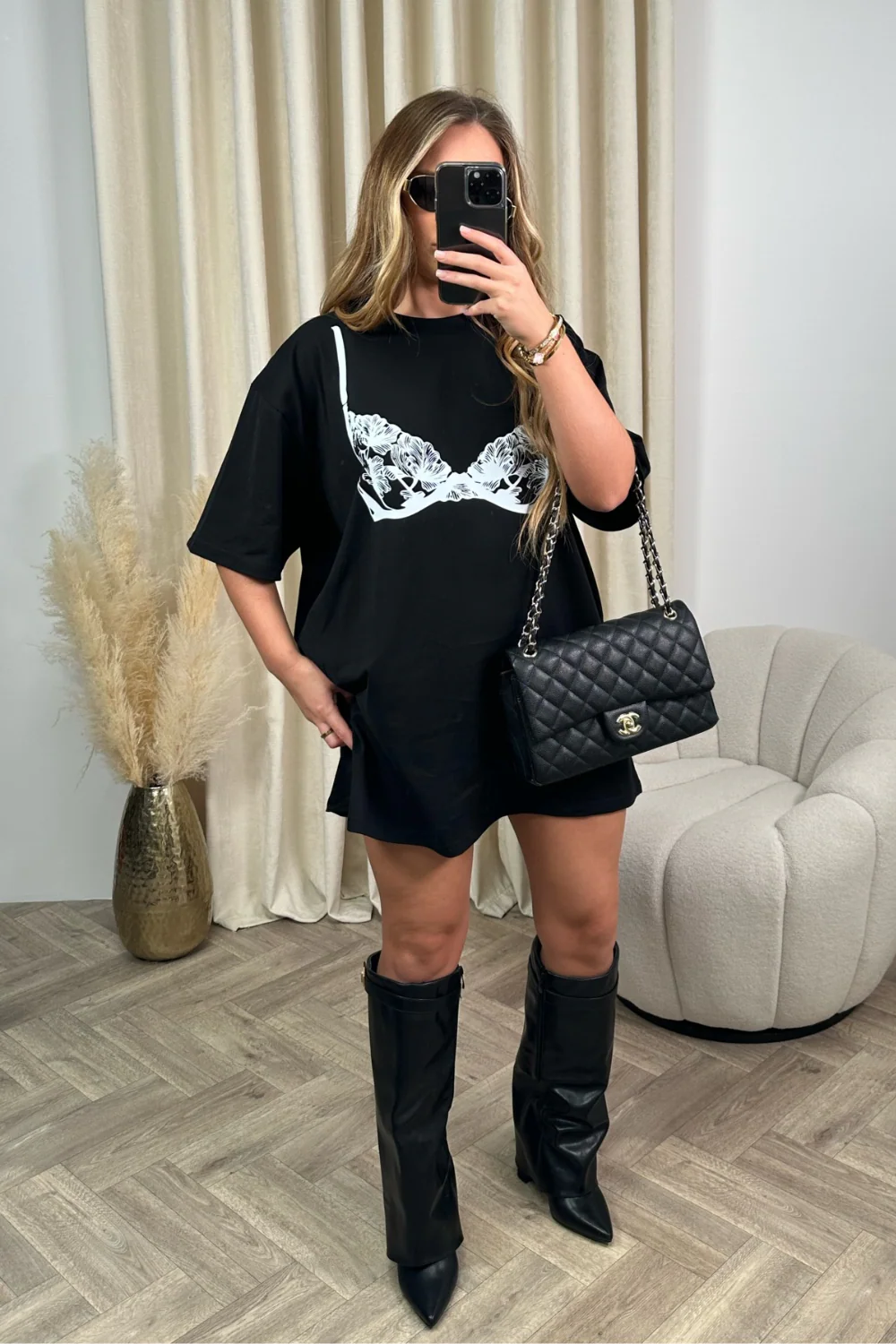 Lace bra black printed T-shirt dress - Image 2