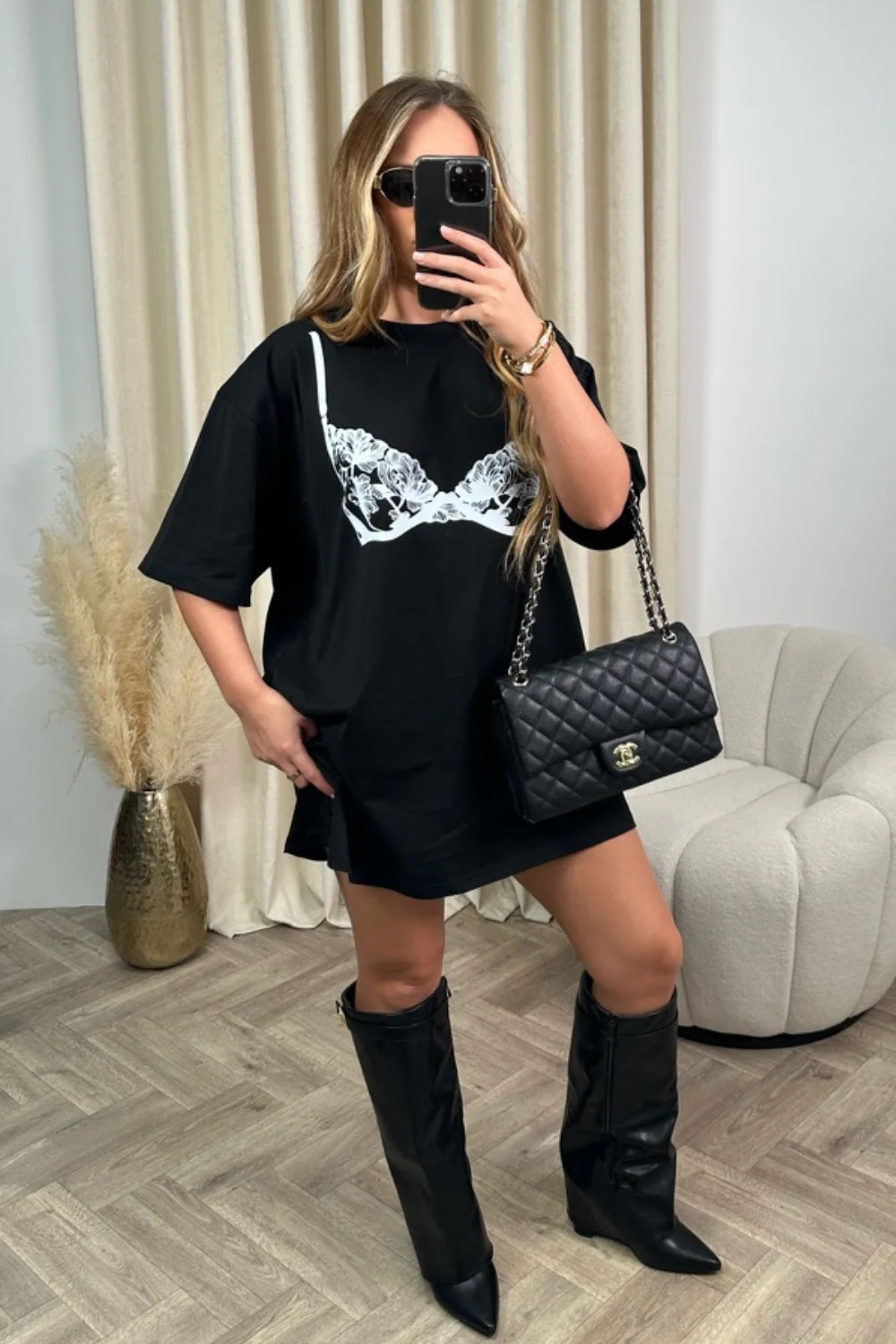 Lace bra black printed T-shirt dress - Image 3