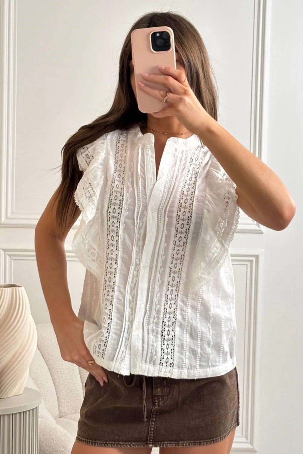 Lacey white boho embroidered sleeveless top - Image 2
