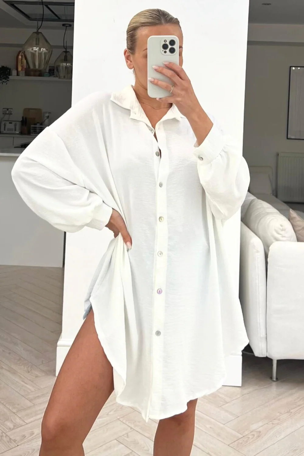 lamour white cheesecloth button up shirt dress - Image 2