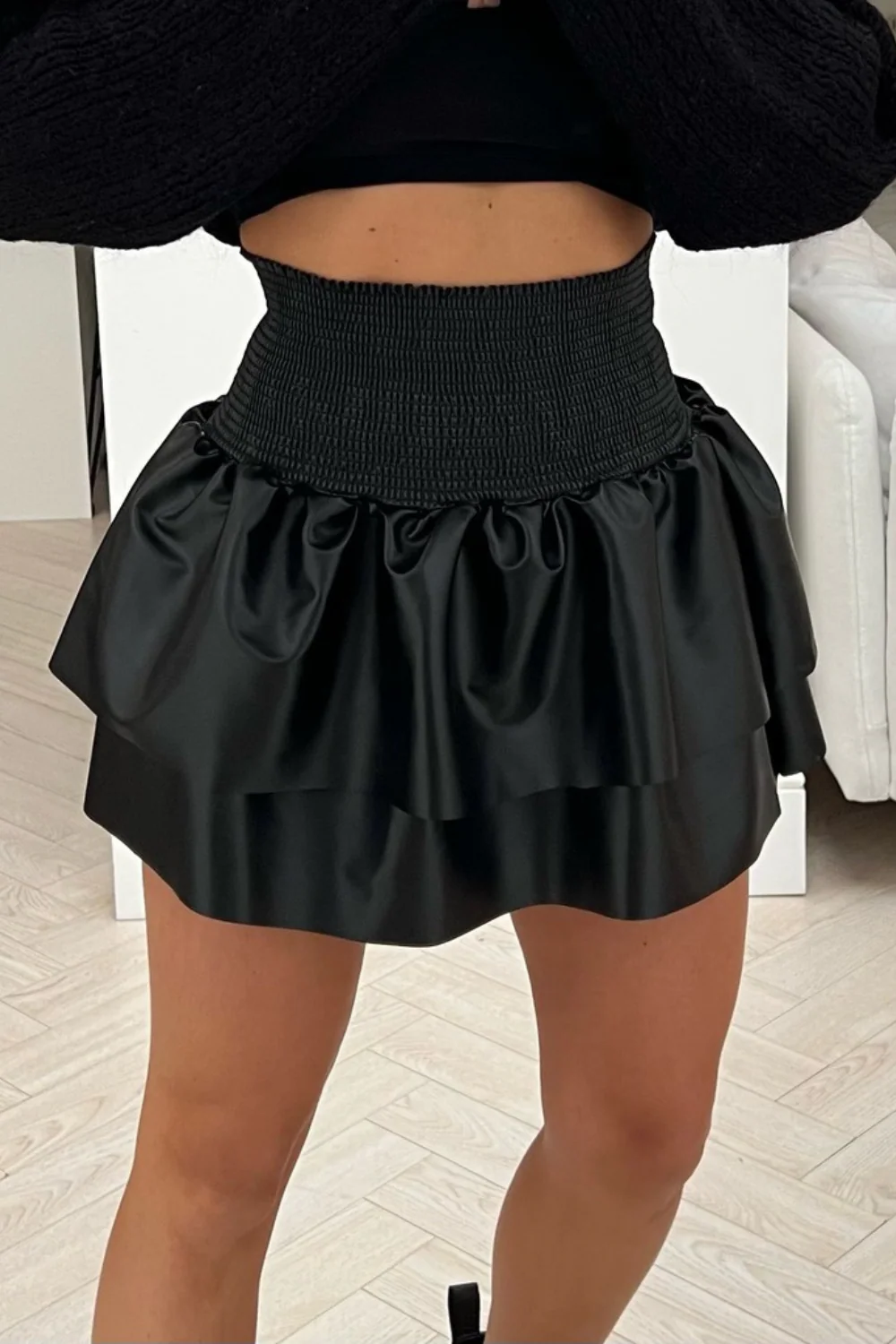 Lara black Pu frill skirt - Image 2