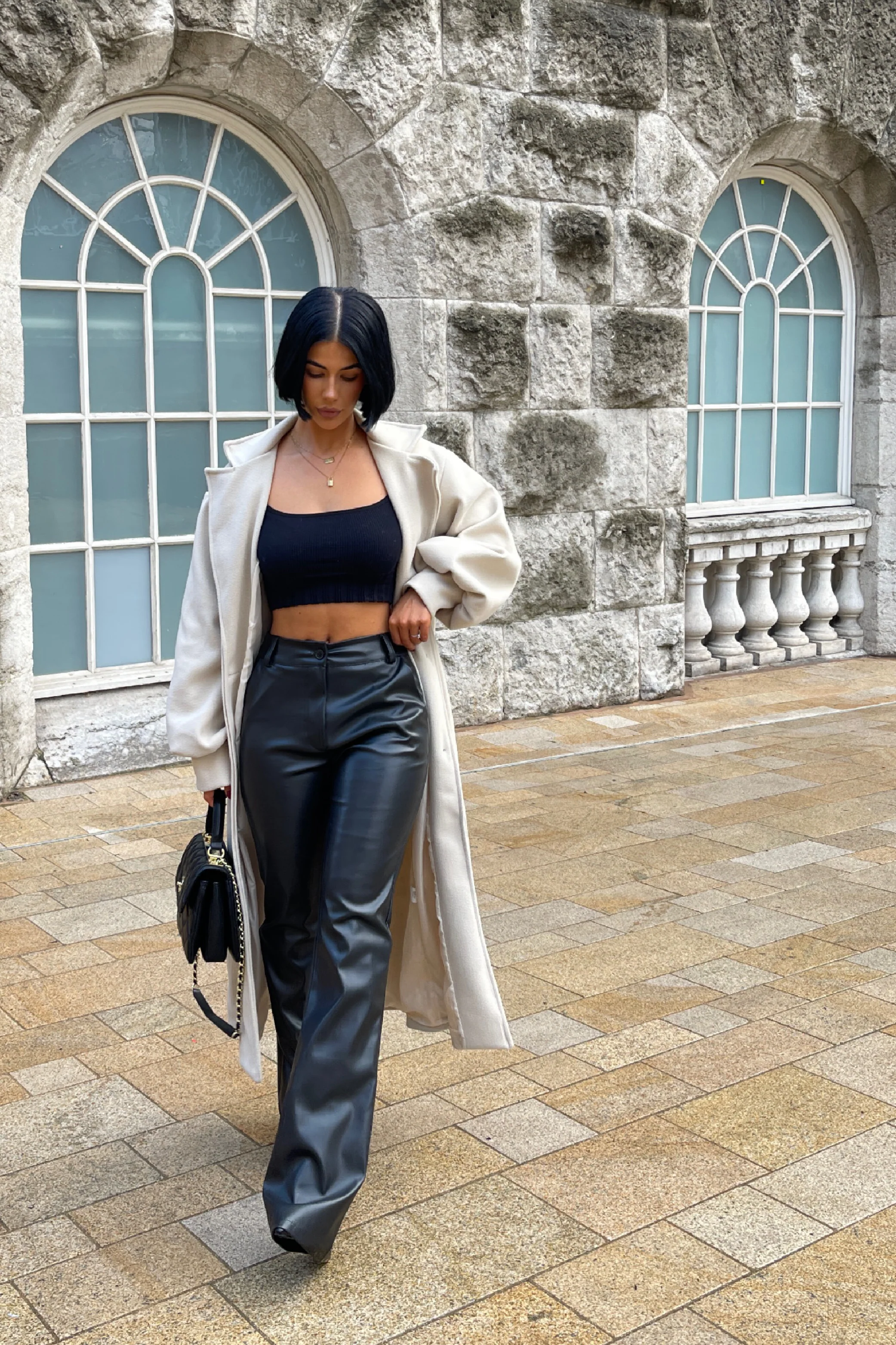 Larnie black faux leather straight leg trousers