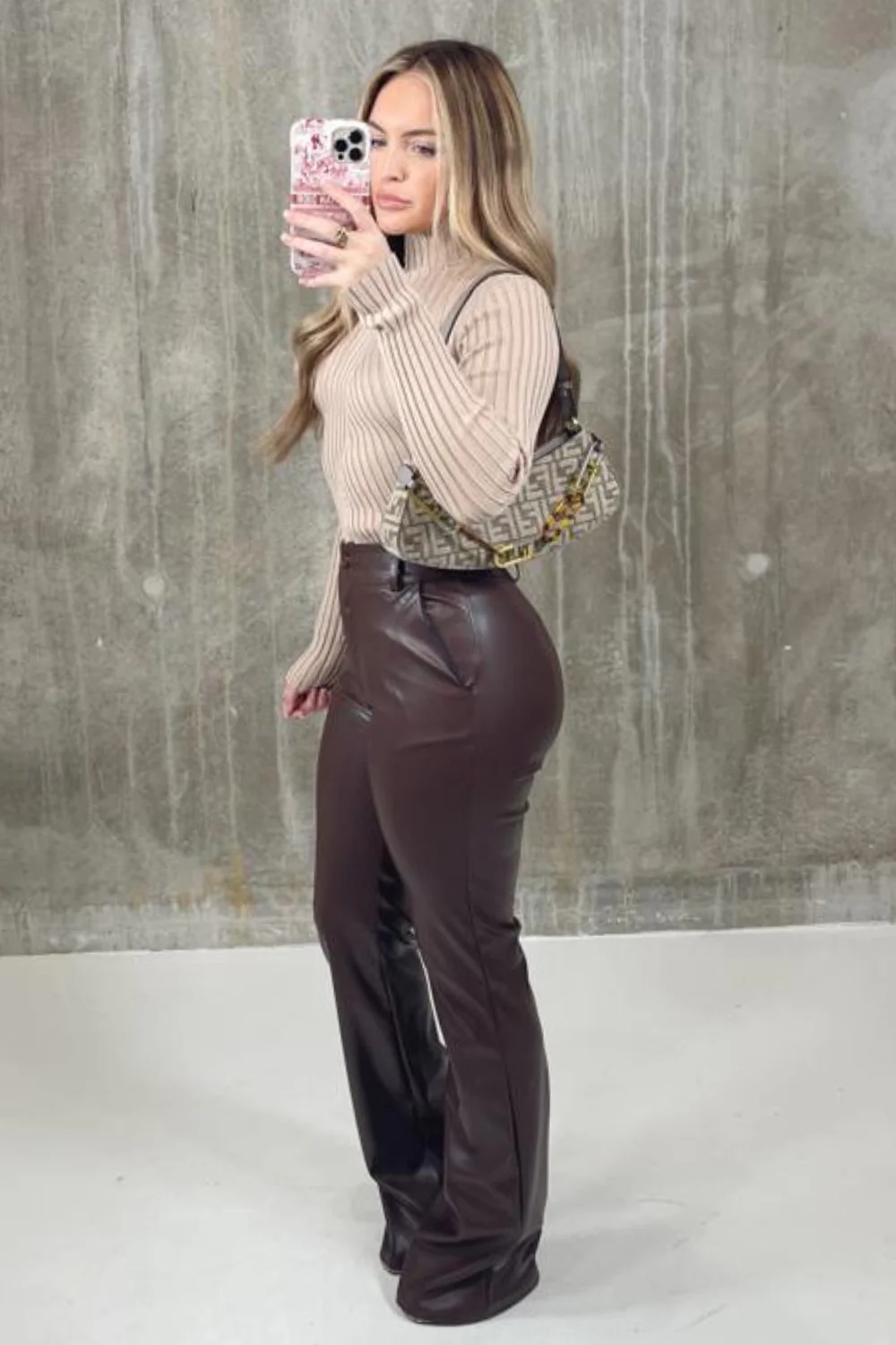 Larnie chocolate faux leather straight leg trousers - Image 4