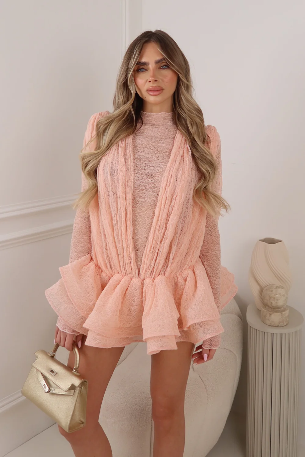 LAURA BLUSH PINK LACE DRESS WITH MATCHING UNDER BODYSUIT