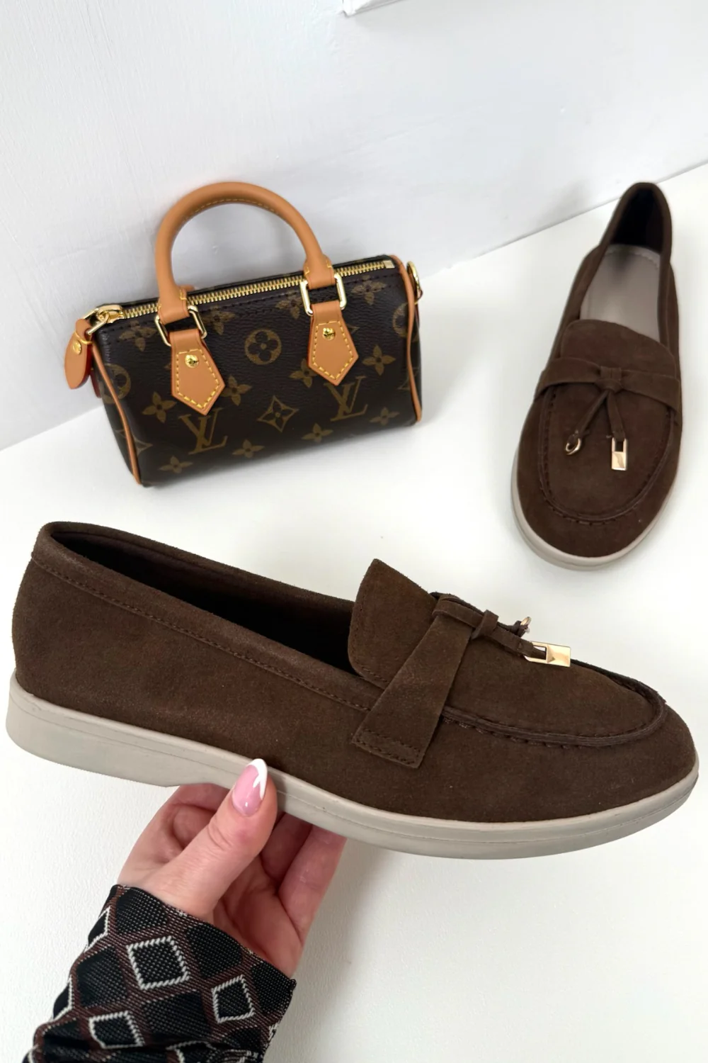 LAURA CHOCOLATE FAUX SUED GOLD TASSLE LOAFER