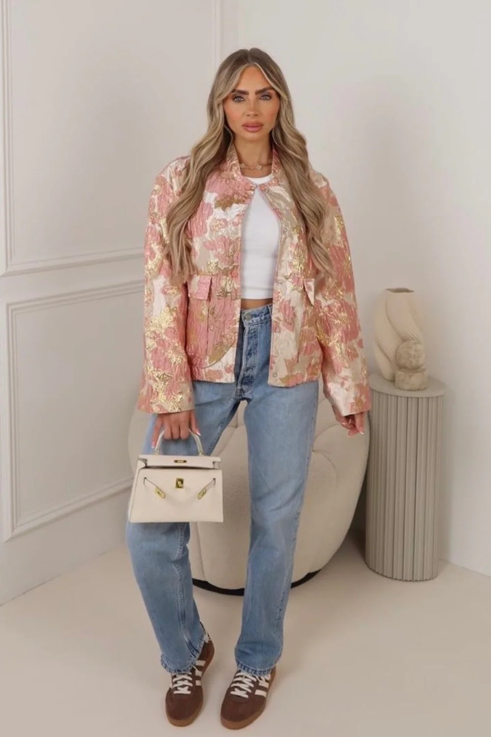 Laura pink floral metallic bomber jacket - Image 2