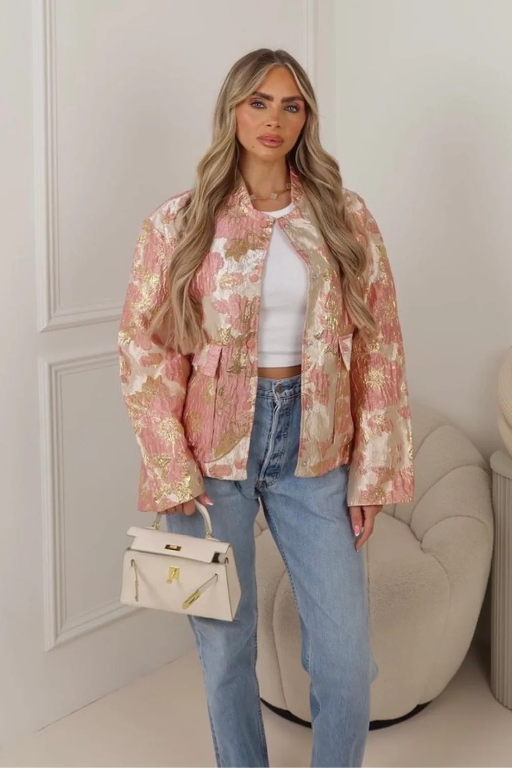 Laura pink floral metallic bomber jacket - Image 3