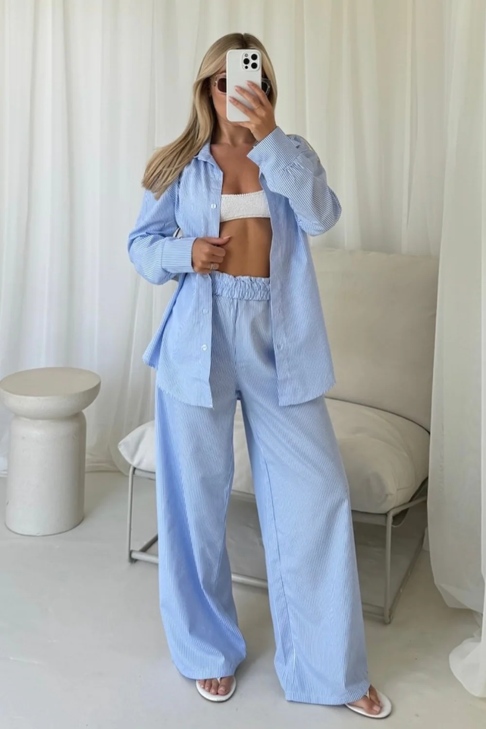 Lauren blue striped poplin shirt - Image 7