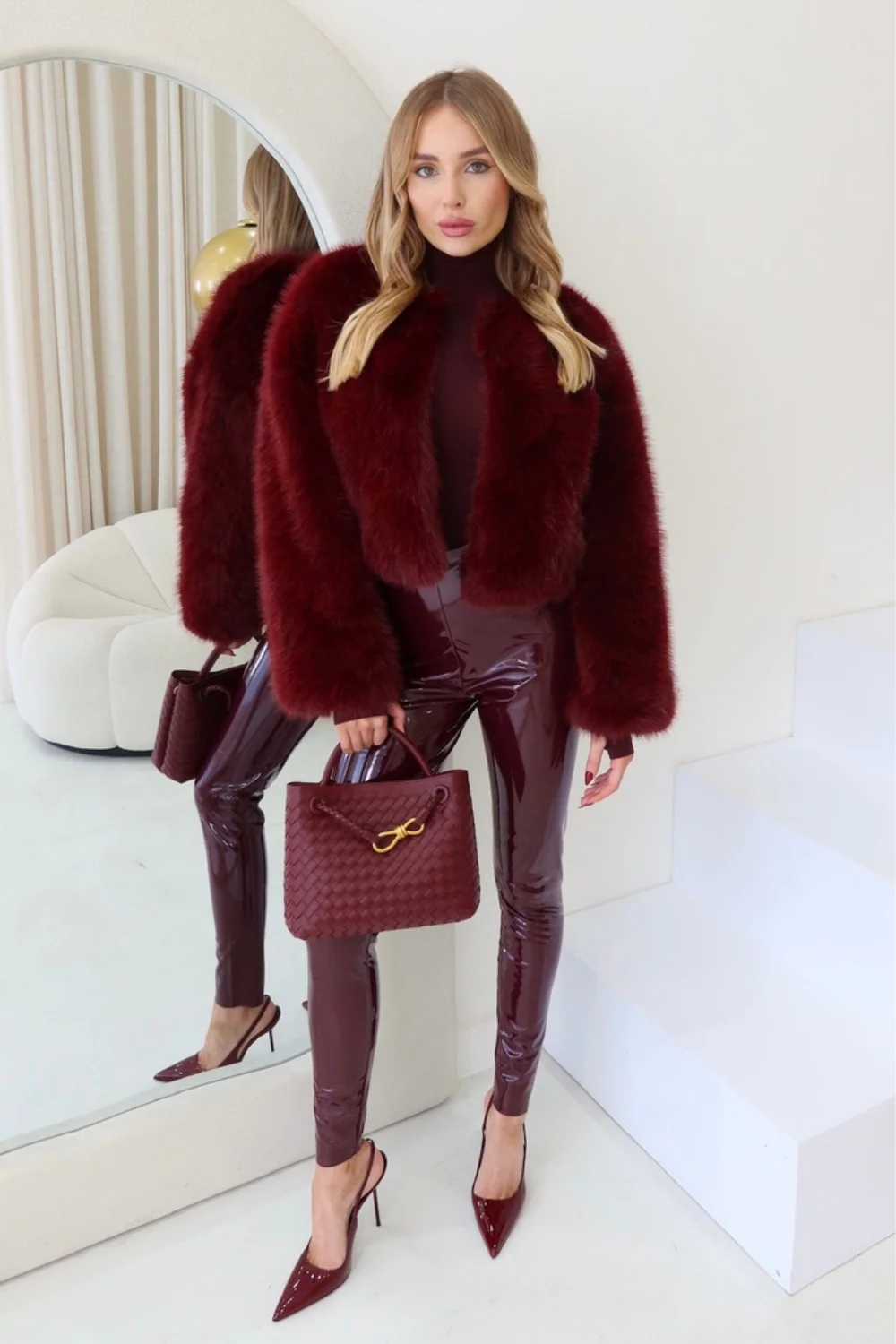 Lauren burgundy faux fur jacket - Image 4