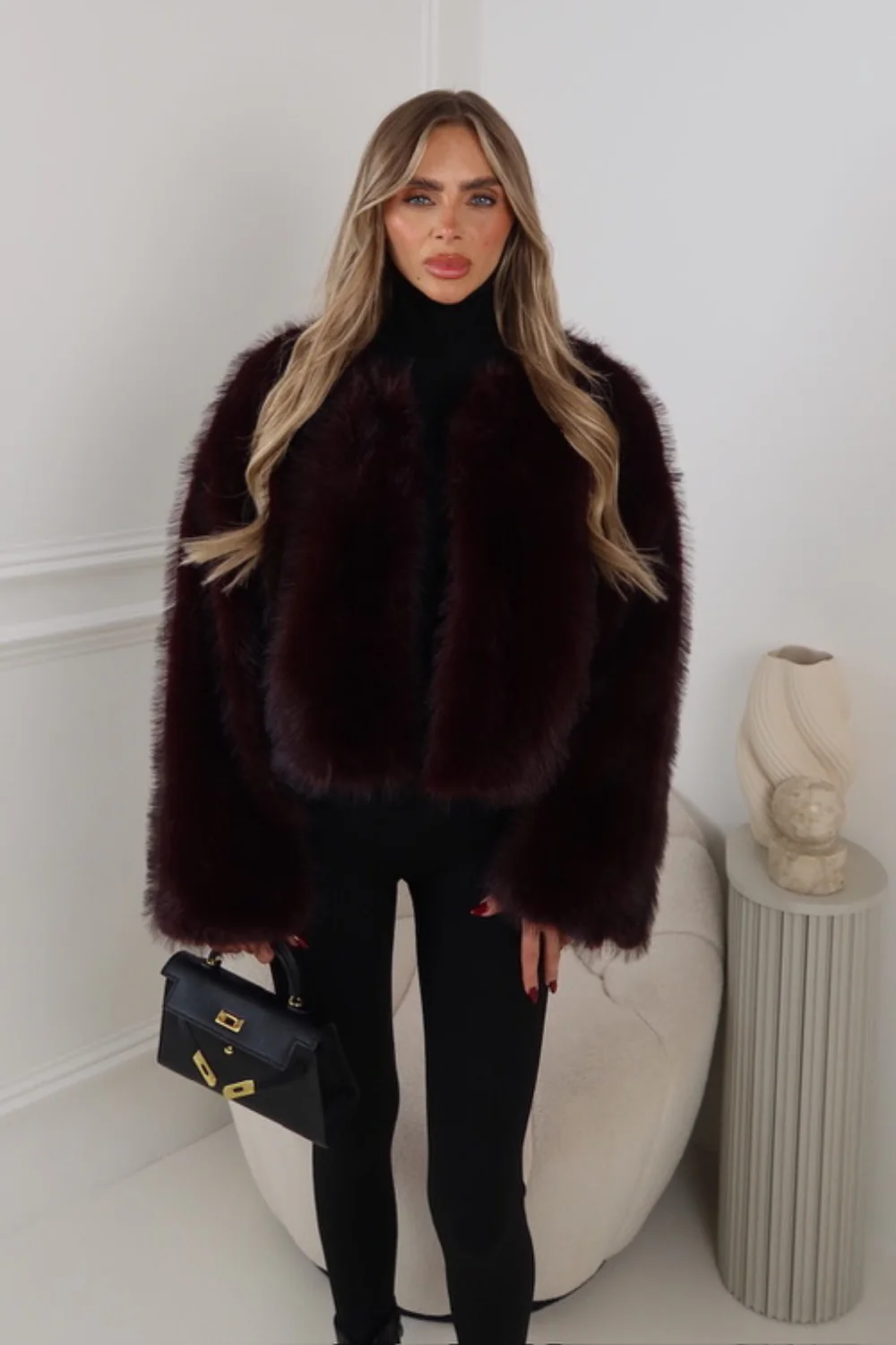 LAUREN DARK CHERRY FAUX FUR JACKET - Image 2
