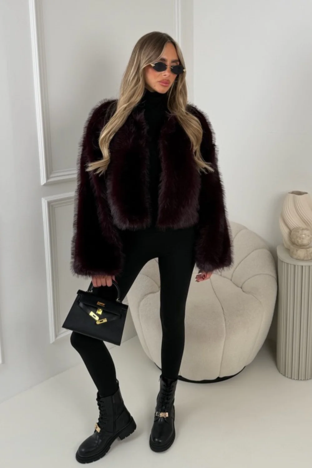 LAUREN DARK CHERRY FAUX FUR JACKET - Image 3
