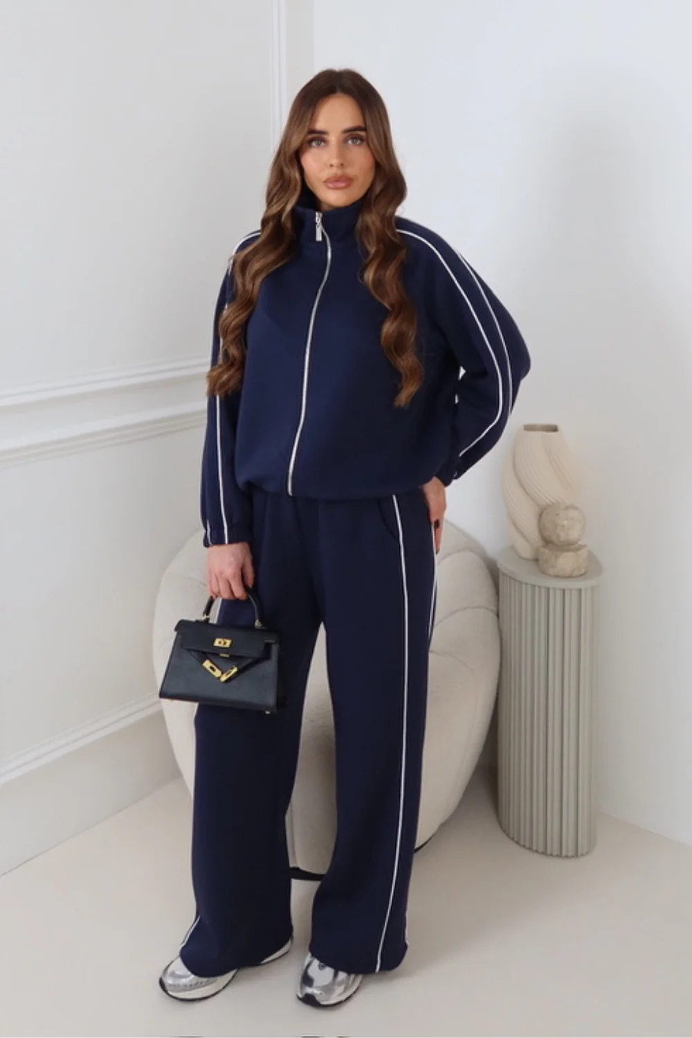 LAUREN NAVY CONTRAST PIPING ZIP JACKET TROUSER LOUNGEWEAR - Image 2