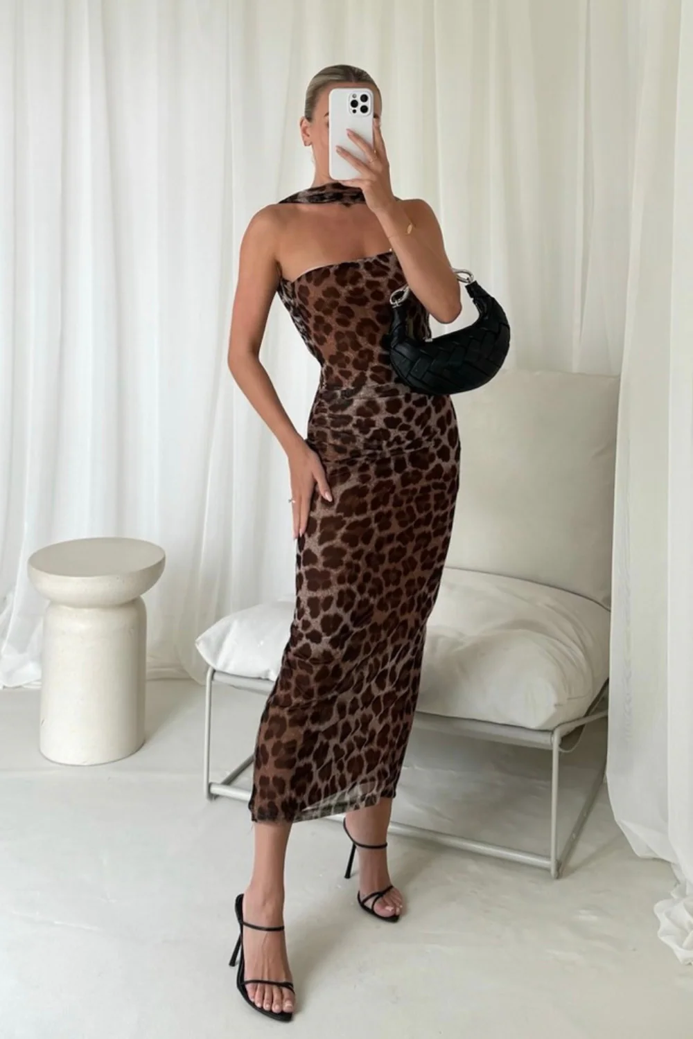 Layla leopard wrap around choker midi dress - Image 2