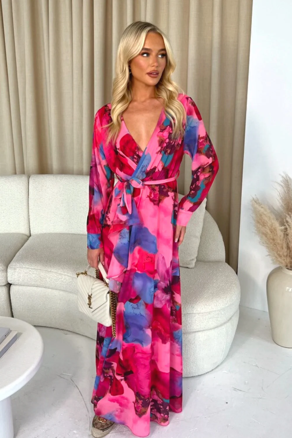 Layla pink floral print long sleeve maxi dress - Image 2