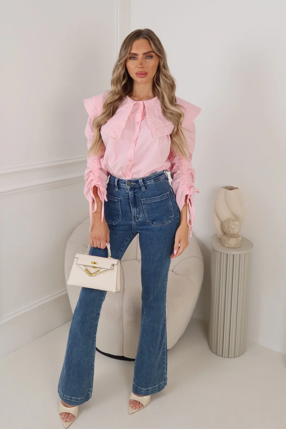 LEAH BABY PINK OVERSIZED FRILLED COLLARED SHIRT - Image 2