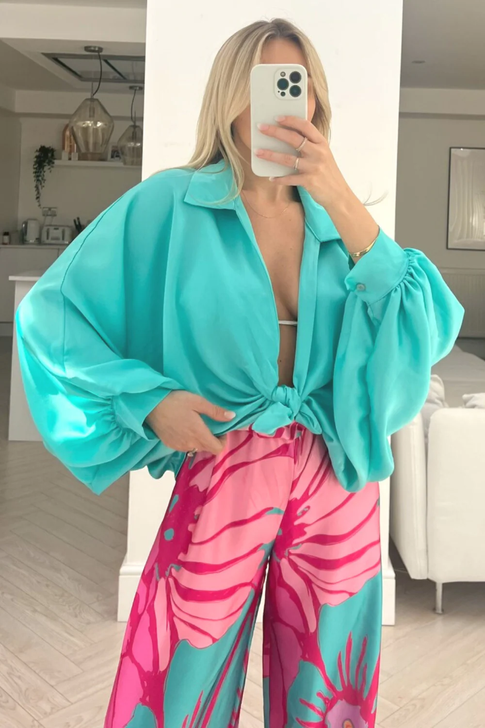 leila teal & pink floral shirt trouser coord - Image 2