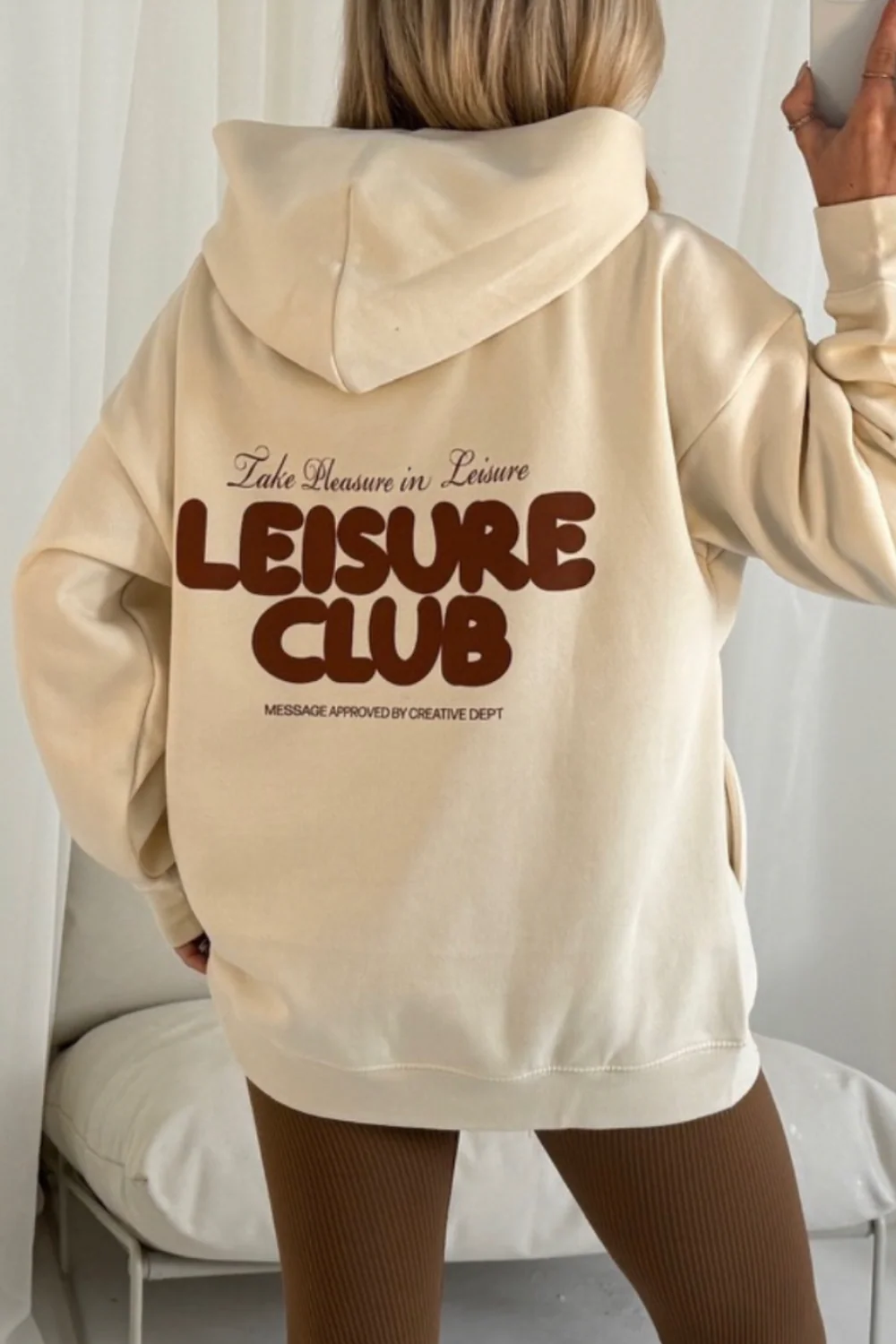 Leisure club ecru printed premium relaxed hoodie - Image 2