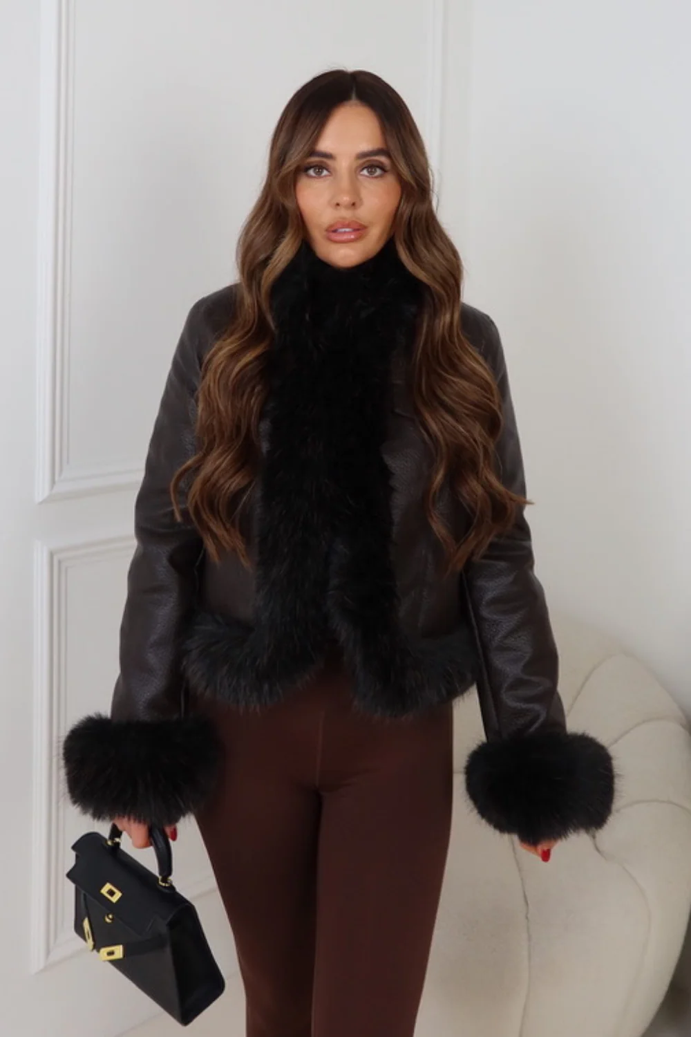 LEMARA CHOCOLATE FUAX LEATHER JACKET