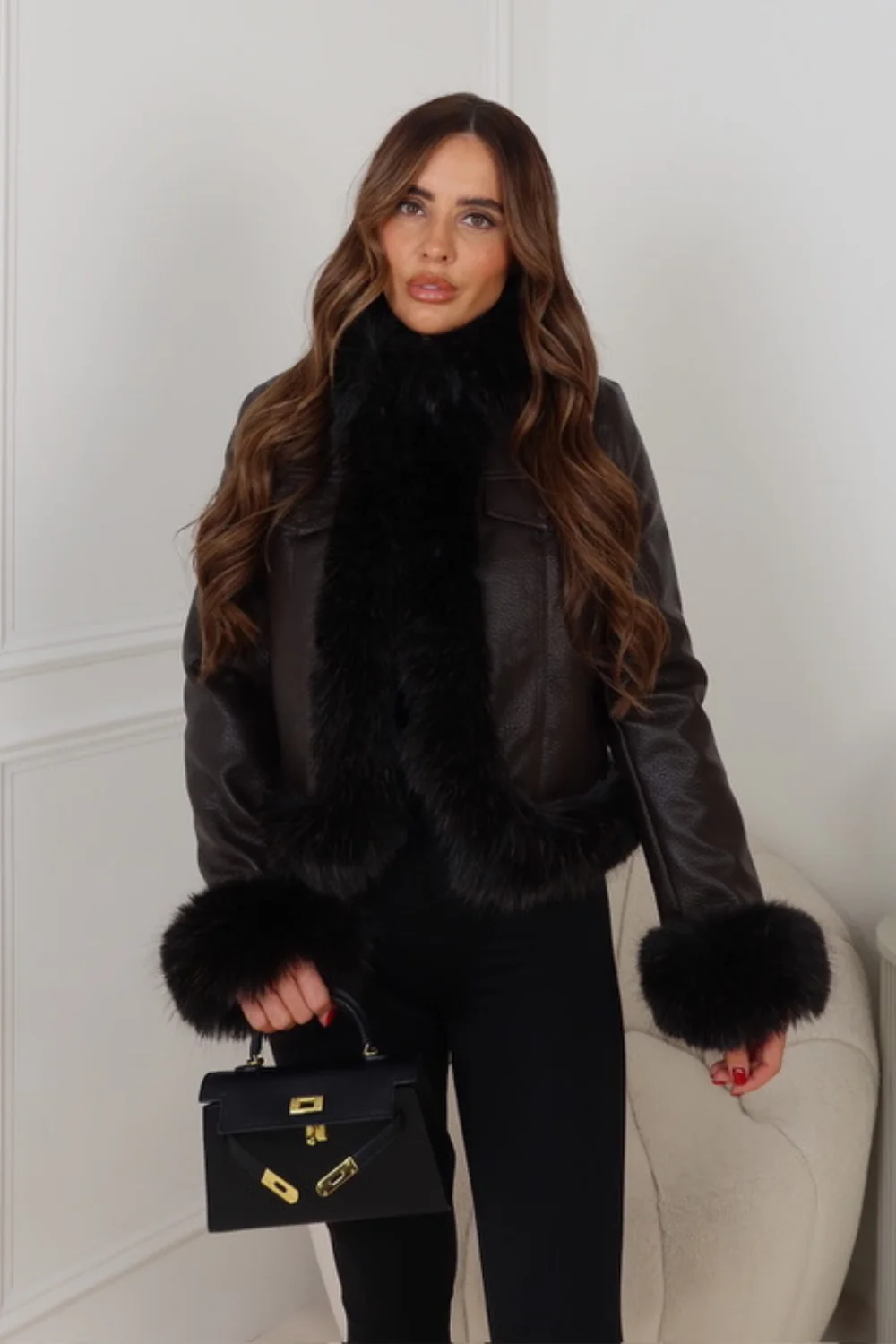 LEMARA CHOCOLATE FUAX LEATHER JACKET - Image 3